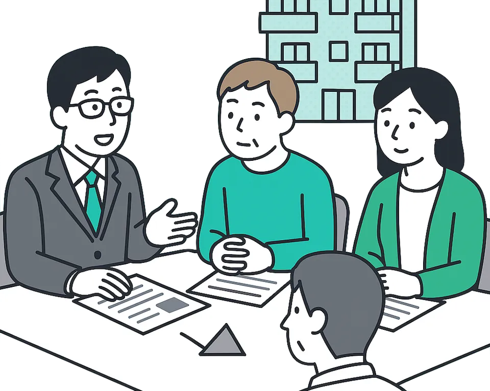 マンション管理組合と打ち合わせするイラスト